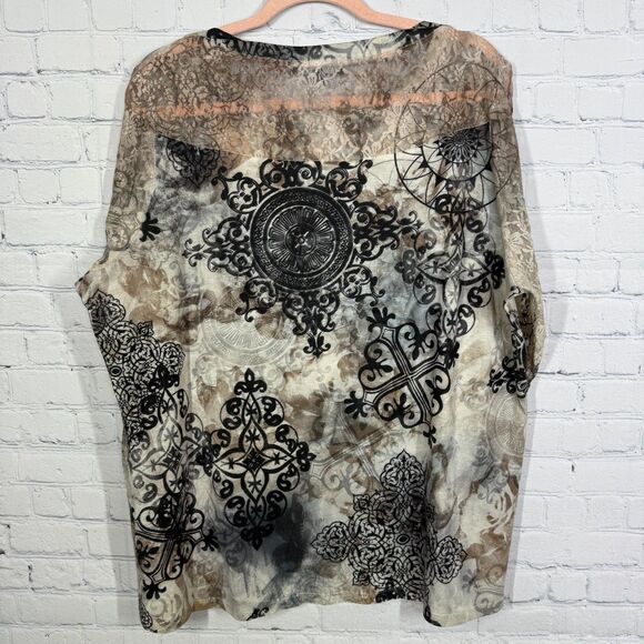 Vintage Y2K Tunic Women Plus Size 3X Artsy Grunge All Over Print Rhinestone Top - Picture 2 of 12